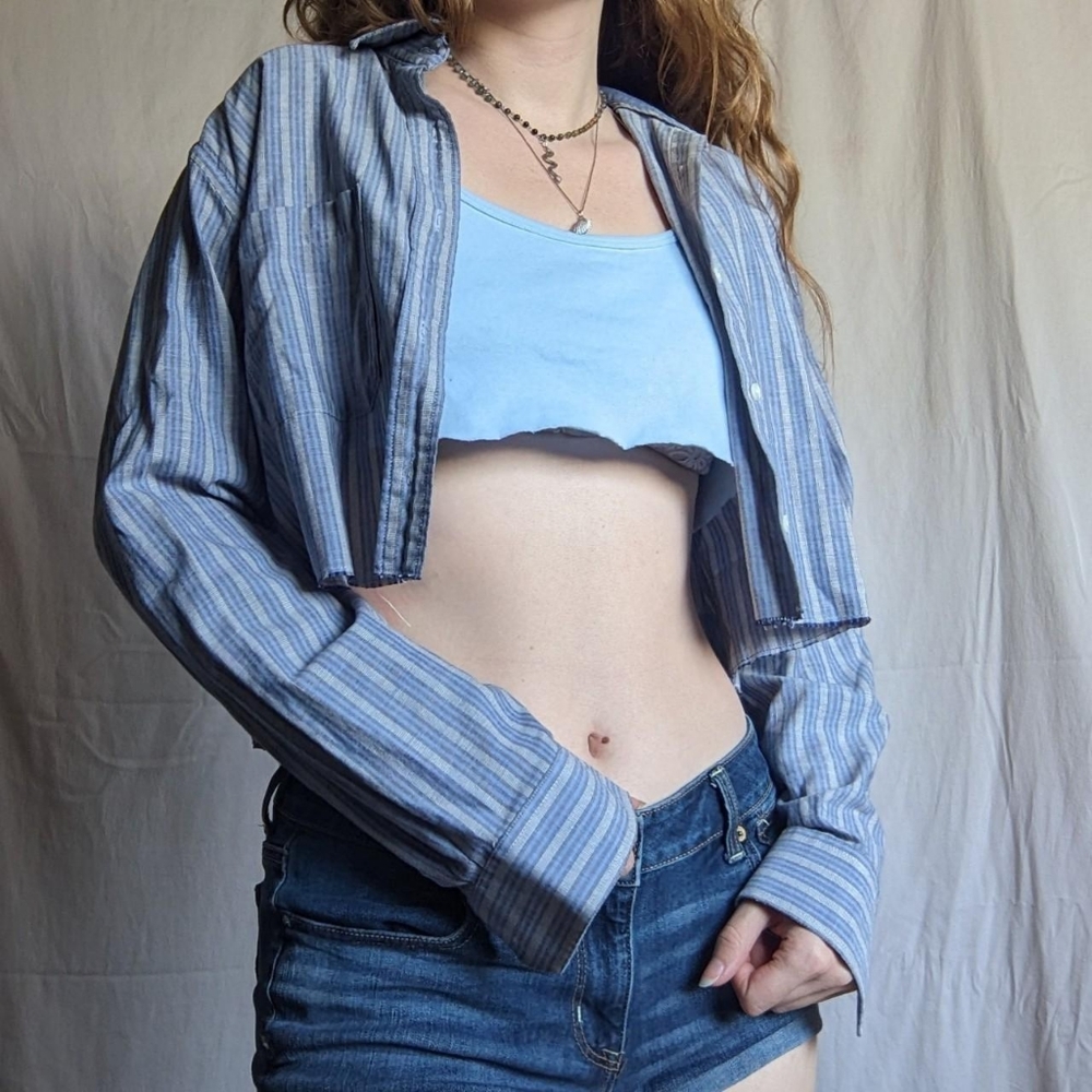 2/$25 Reworked Cropped Long Sleeve Button Down - Picture 2 of 4